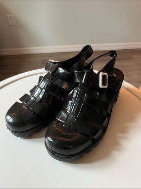 JuJu Black Jelly Heeled Sandals